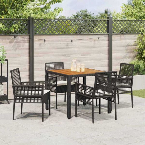 vidaXL Conjunto de Jantar para Jardim 5 pcs Preto vime PE