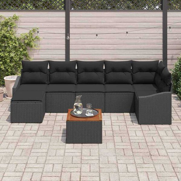 vidaXL Conjunto de Sof&aacute; de Jardim 8 pcs Preto vime PE