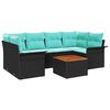 vidaXL Conjunto de Sof&aacute; de Jardim 7 pcs Preto e Turquesa vime PE
