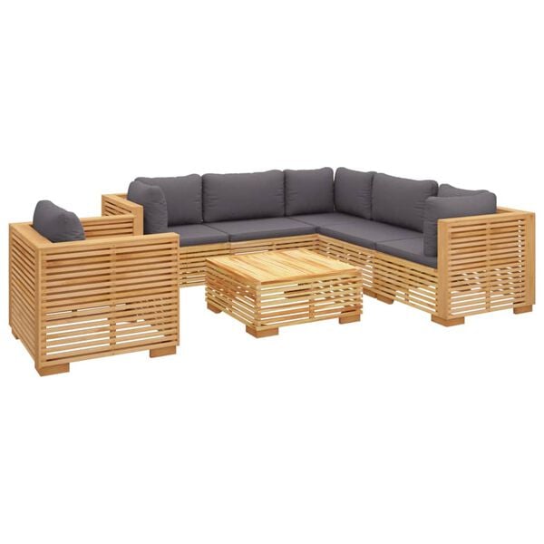 vidaXL 7 pcs conjunto lounge jardim c/ almofad&otilde;es madeira teca maci&ccedil;a