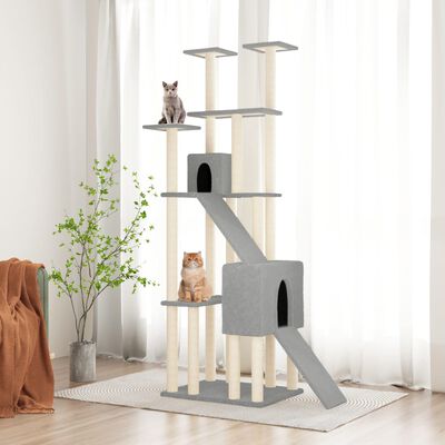 vidaXL Árvore p/ gatos c/ postes arranhadores sisal 190 cm cinza-claro