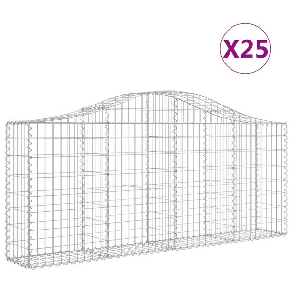 vidaXL Cestos gabi&atilde;o arqueados 25pcs 200x30x80/100cm ferro galvanizado
