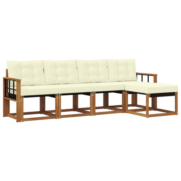 vidaXL Conjunto de Sof&aacute;s para Exterior 5 pcs Natural e Creme