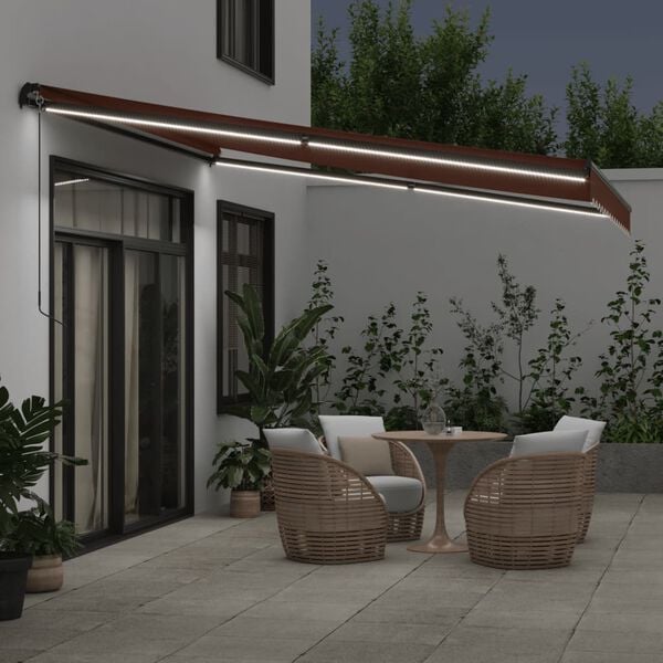 vidaXL Toldo retr&aacute;til manual com luzes LED 400x350 cm castanho