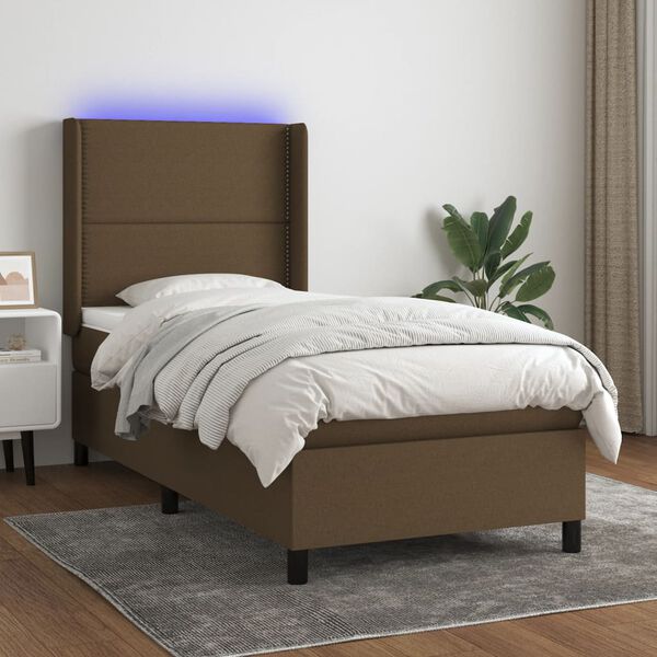 vidaXL Cama box spring c/ colch&atilde;o/LED 90x190 cm tecido castanho-escuro