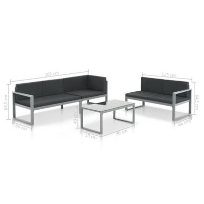 vidaXL Conjunto lounge p/ jardim com almofadas 3 pcs alumínio preto