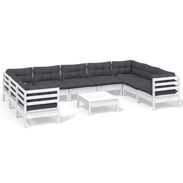 vidaXL 10 pcs conjunto lounge de jardim c/ almofad&otilde;es pinho branco