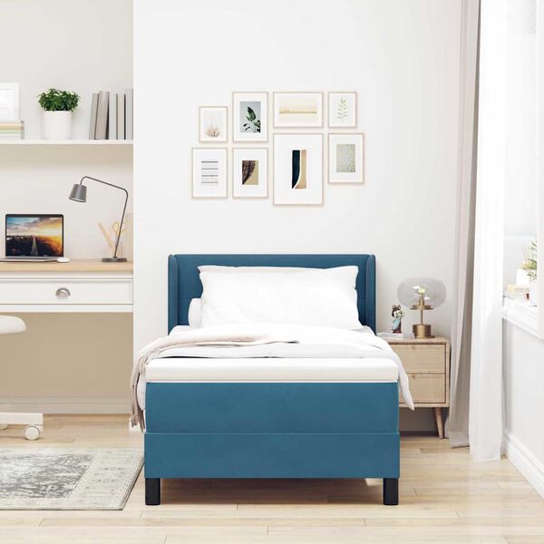 vidaXL Cama Box com colch&atilde;o Azul Escuro 200 x 100 cm Veludo