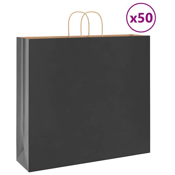 vidaXL Sacos de papel 50 unid com al&ccedil;as preto 54x15x49 cm