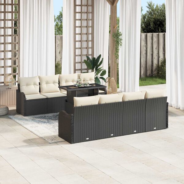 vidaXL Conjunto de Sof&aacute; de Jardim Manual 9 pcs Preto Rattan Sint&eacute;tico