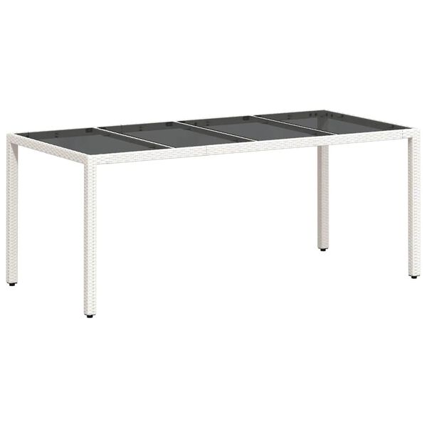 vidaXL Mesa de jardim com tampo de vidro 190x90x75 cm vime PE branco