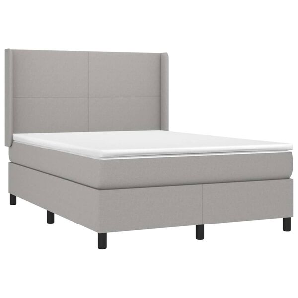 vidaXL Cama box spring c/ colch&atilde;o e LED 140x200 cm tecido cinza-claro