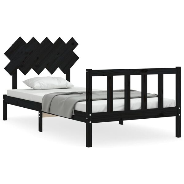 vidaXL Estrutura de cama com cabeceira 100x200 cm madeira maci&ccedil;a preto