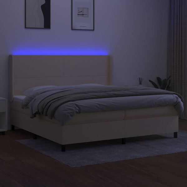 vidaXL Cama box spring c/ colch&atilde;o e LED 200x200 cm tecido cor creme