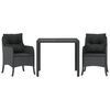 vidaXL 3 pcs conjunto de jantar p/ jardim c/ almofad&otilde;es vime PE preto