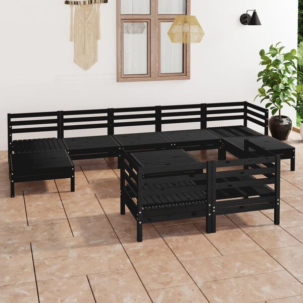 vidaXL 10 pcs conjunto lounge de jardim pinho maci&ccedil;o preto