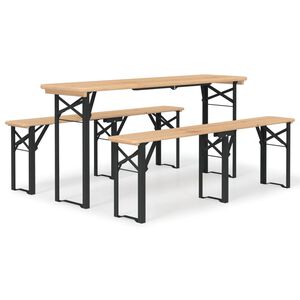 vidaXL 3 pcs conjunto mesas de cerveja dobr&aacute;veis madeira abeto maci&ccedil;a