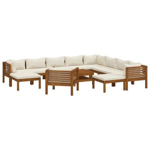vidaXL 12 pcs conjunto lounge jardim c/ almofad&otilde;es creme ac&aacute;cia maci&ccedil;a