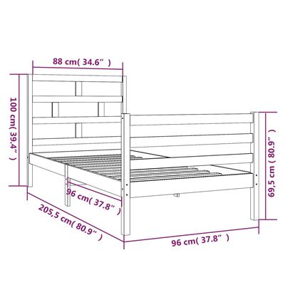 vidaXL Estrutura de cama 90x200 cm madeira de pinho maciça cinzento