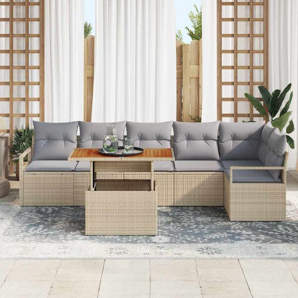 vidaXL Conjunto de Sof&aacute; de Jardim 7 pcs Bege Rattan Sint&eacute;tico