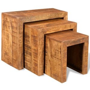 vidaXL Conjunto mesas de encastrar 3 pcs madeira de mangueira maci&ccedil;a