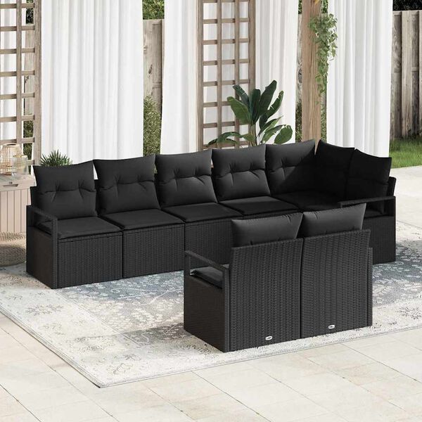 vidaXL Conjunto de Sof&aacute; de Jardim com almofada 8 pcs Preto vime PE