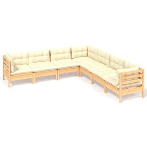 vidaXL 7 pcs conjunto lounge jardim c/ almofad&otilde;es creme pinho maci&ccedil;o
