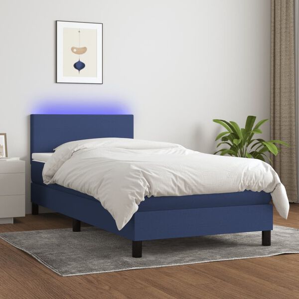 vidaXL Cama box spring c/ colch&atilde;o e LED 80x200 cm tecido azul