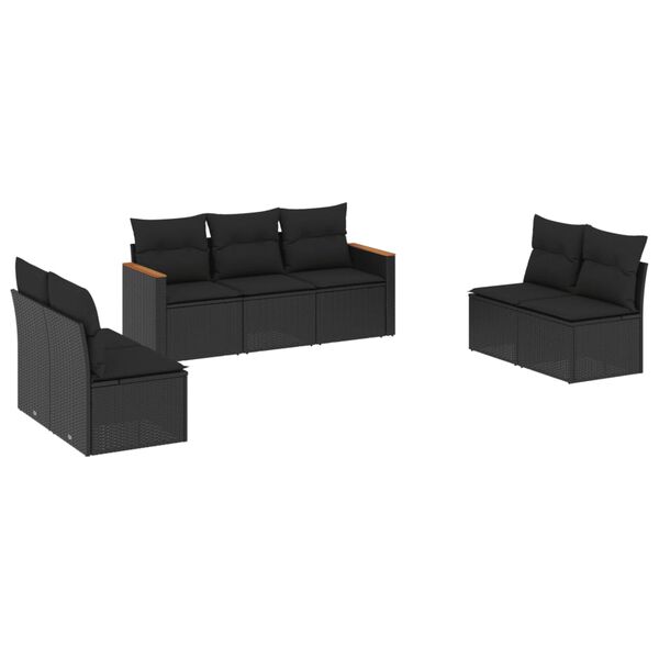 vidaXL 7 pcs conjunto de sof&aacute;s p/ jardim c/ almofad&otilde;es vime PE preto