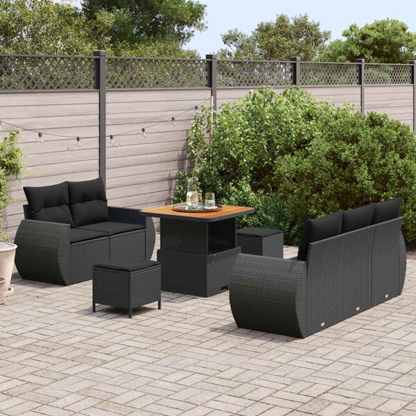 vidaXL Conjunto de Sof&aacute; de Jardim 8 pcs Preto vime PE