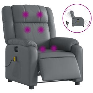 vidaXL Poltrona massagens reclin&aacute;vel el&eacute;trica couro artif. cinzento