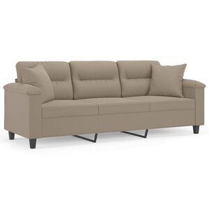 vidaXL Sof&aacute; 3 lugares c/ almofadas 180 cm microfibra cinza-acastanhado