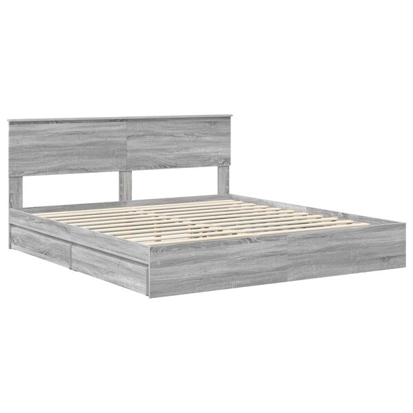 vidaXL Cama com Armazenamento com cabeceira Cinza Sonoma 200 x 200 cm