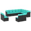 vidaXL Conjunto de sof&aacute; de jardim com 12 pe&ccedil;as e almofadas em rattan sint&eacute;tico preto