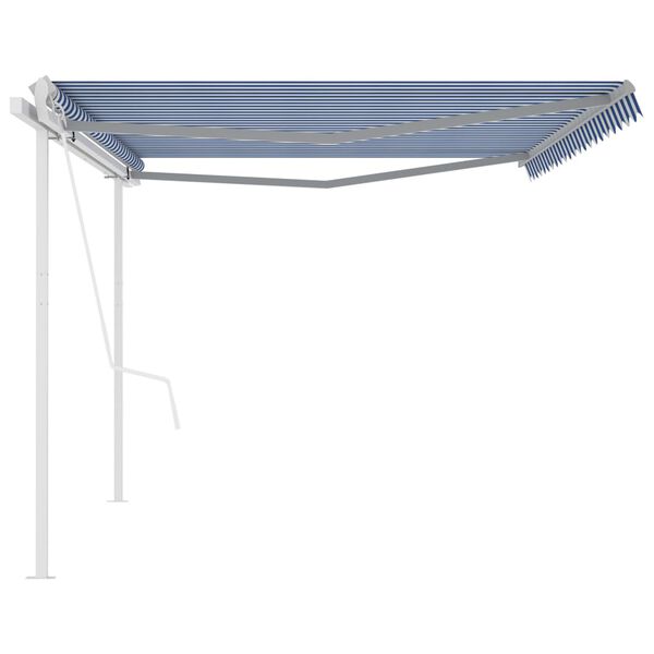 vidaXL Toldo retr&aacute;til autom&aacute;tico com postes 5x3,5 m azul e branco