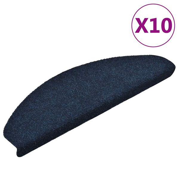 vidaXL Tapetes de escada autoadesivos 10 peças 65x21x4 cm azul marinho semicircular grande