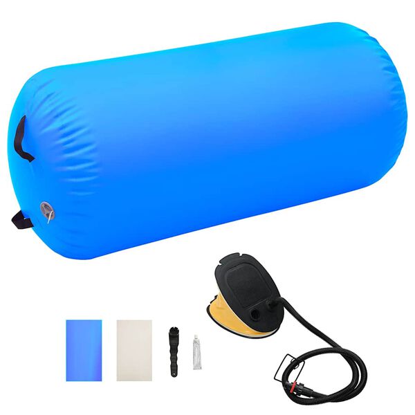 vidaXL Rolo de gin&aacute;stica/yoga insufl&aacute;vel com bomba 120x90 cm PVC azul