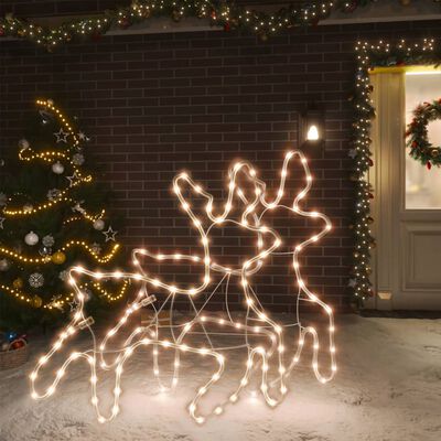 vidaXL Figuras de rena de Natal + LEDs 2pcs 57x55x4,5 cm branco quente