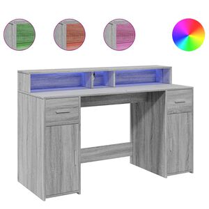 vidaXL Secret&aacute;ria luzes LED 140x55x91cm deriv. madeira cinzento sonoma