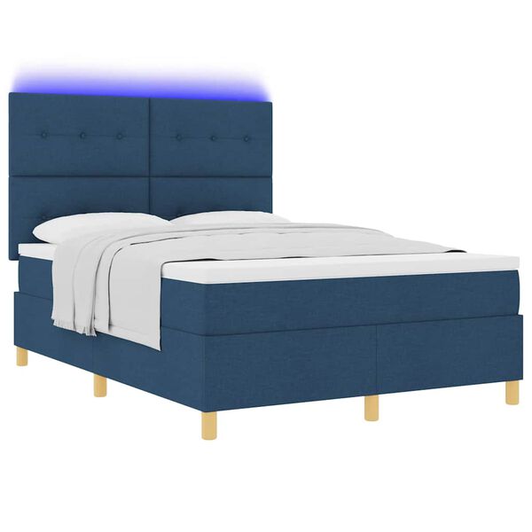 vidaXL Cama Box Spring LED com colch&atilde;o Azul 140 x 190 cm tecido