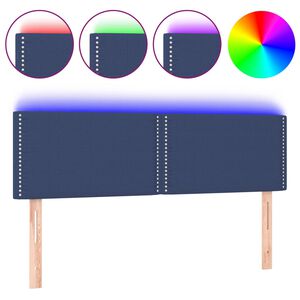 vidaXL Cabeceira de cama c/ luzes LED tecido 144x5x78/88 cm azul