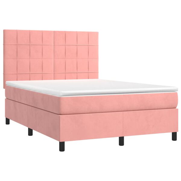vidaXL Cama com molas/colch&atilde;o 140x190 cm veludo rosa