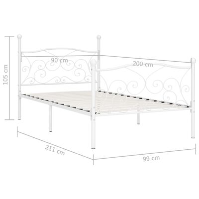 vidaXL Estrutura de cama com estrado de ripas 90x200 cm metal branco