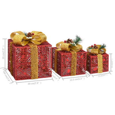 vidaXL Caixas de presente de Natal decorativas 3 pcs int/ext. vermelho