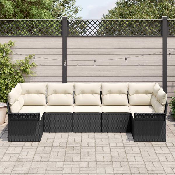 vidaXL Conjunto de Sof&aacute; de Jardim 7 pcs Preto Rattan Sint&eacute;tico