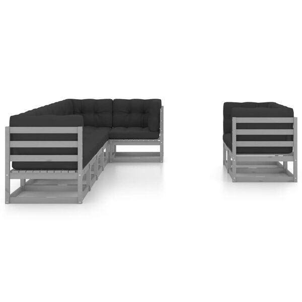 vidaXL 8 pcs conjunto lounge de jardim c/ almofad&otilde;es pinho maci&ccedil;o