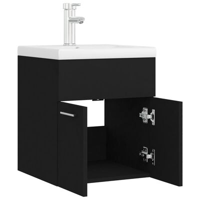 vidaXL Armário de lavatório c/ lavatório embutido contraplacado preto