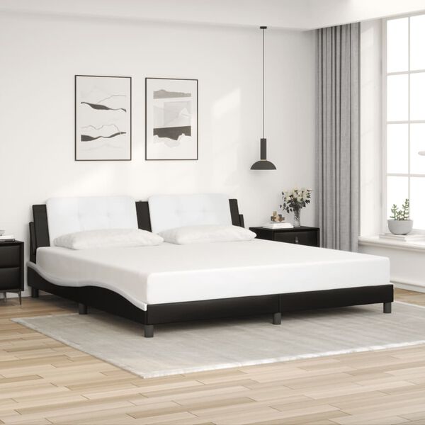 vidaXL Estrutura de cama sem colch&atilde;o Zadar couro artificial preto e branco