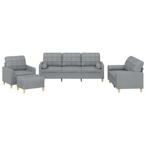 vidaXL 4 pcs conjunto de sof&aacute;s com almofadas tecido cinzento-claro