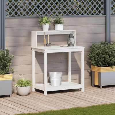 vidaXL Mesa de jardinagem com prateleiras madeira pinho maciça branco